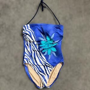 Carol Wior One Piece Swimsuit 8 Halter Blue Swim Beach Resort Coastal Cruise